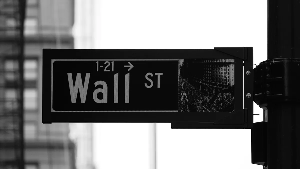 Black-and-white Wall Street sign in New York City