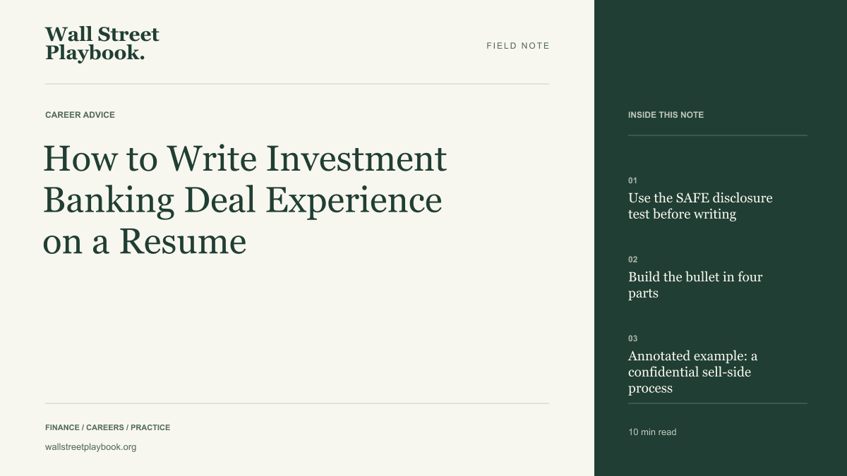 Field Note: How to Write Investment Banking Deal Experience on a Resume