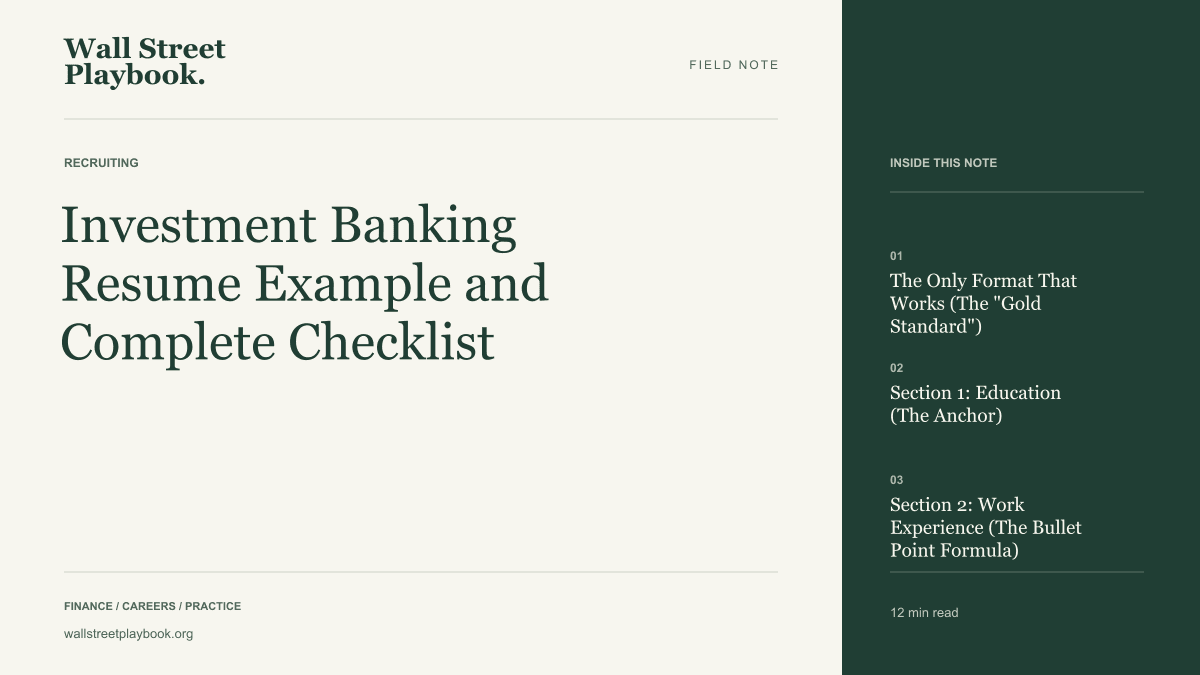 Field Note: Investment Banking Resume Example and Complete Checklist