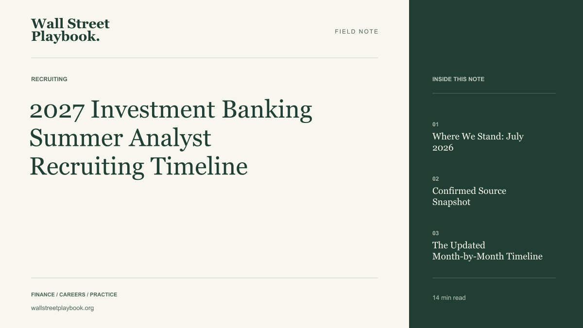 Field Note: 2027 Investment Banking Summer Analyst Recruiting Timeline