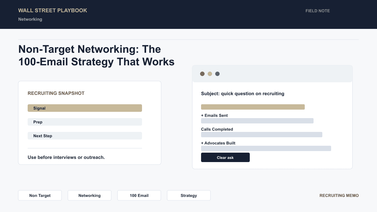 Networking metrics that get offers: 150+ emails sent, 40-60 calls completed, 5+ advocates built, 1-3 referrals generated